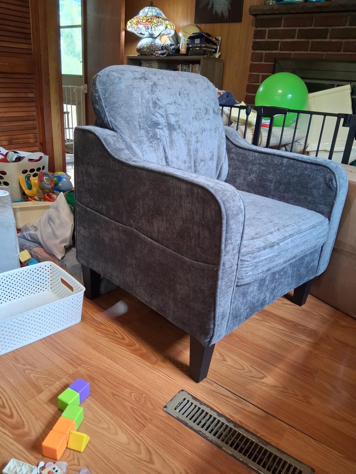 Accent Chairs Set of 2, Upholstered Living Room Chair with Side Pockets, Mid Century Modern Reading Chair for Bedroom, Comfy Armchair Single Sofa Side Chair for Office, Small Room, Light Brown customer photo 2