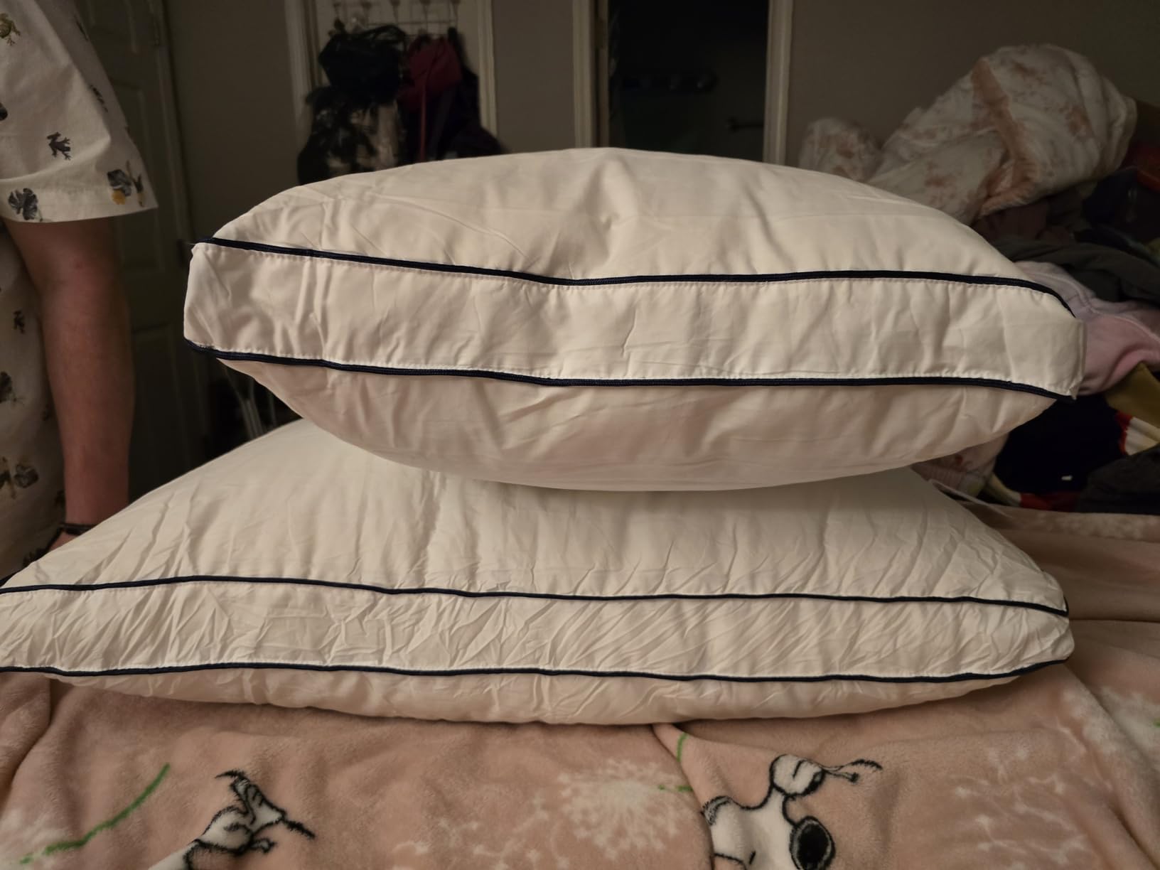 DOWNCOOL Goose Down Bed Pillows Queen Size Set of 2, Pillow Soft Support for Side, Back or Stomach Sleepers, for Better Sleep Experience, White 20