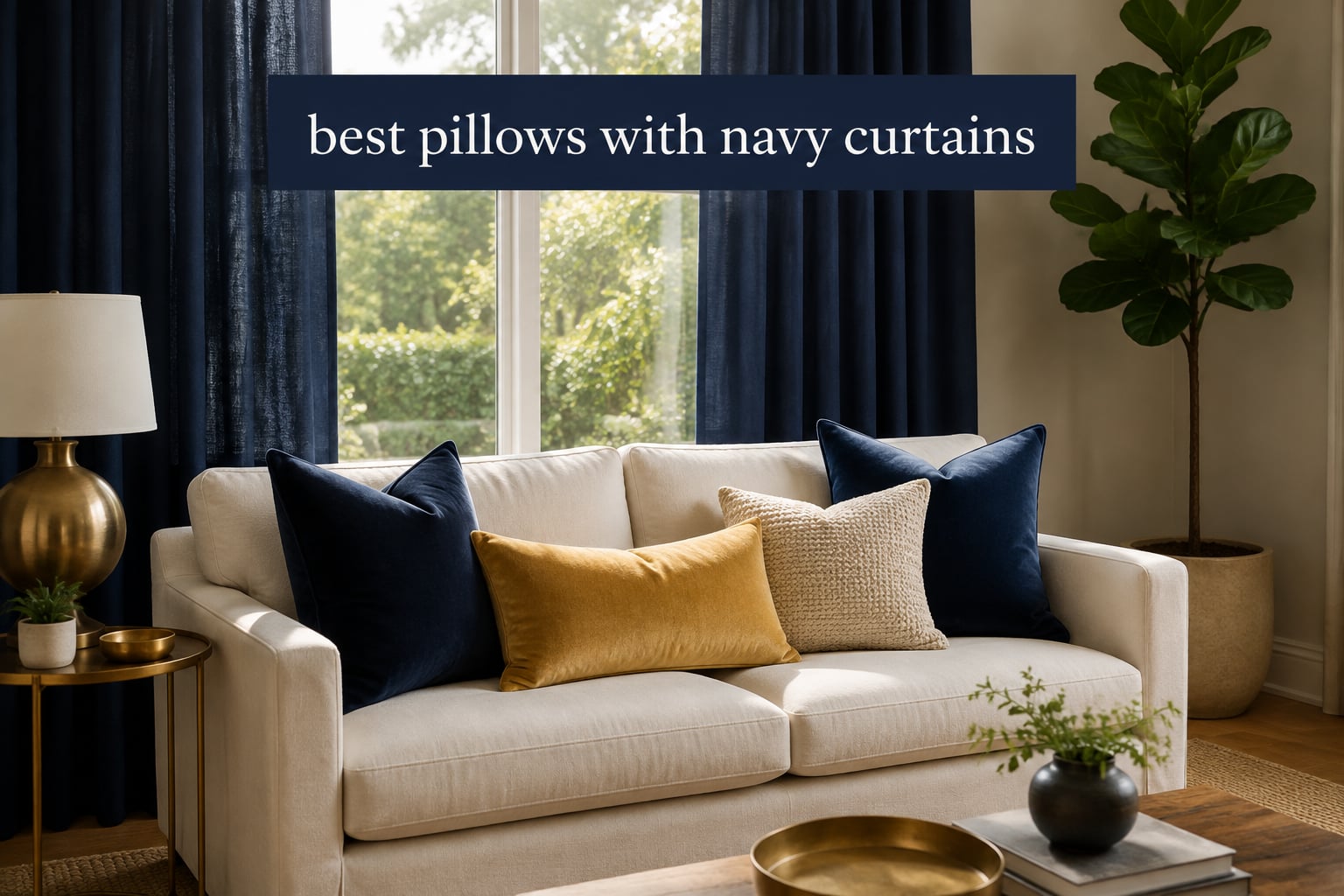 best pillows with navy curtains
