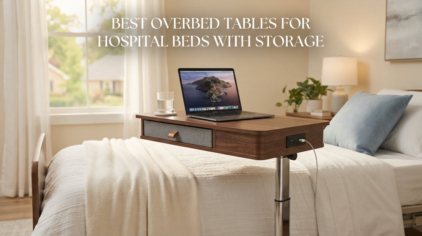 best overbed tables for hospital beds with storage