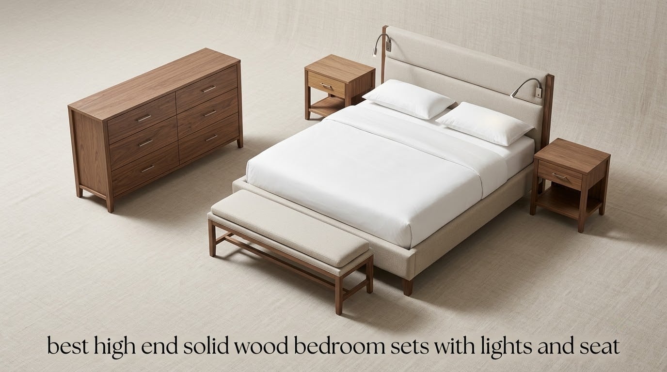 best high end solid wood bedroom sets with lights and seat