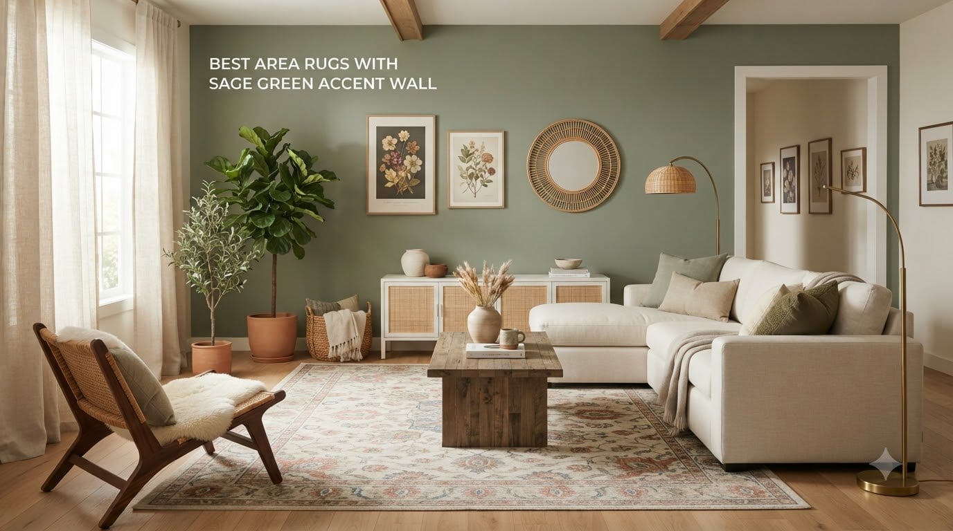 best area rugs with sage green accent wall