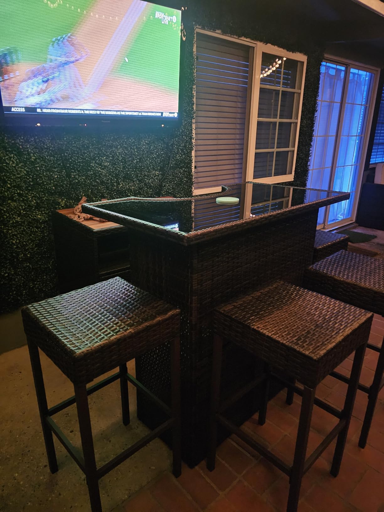 Outsunny 5 Piece Wicker Outdoor Bar Set High Top Table Chairs Dark Brown customer photo 2