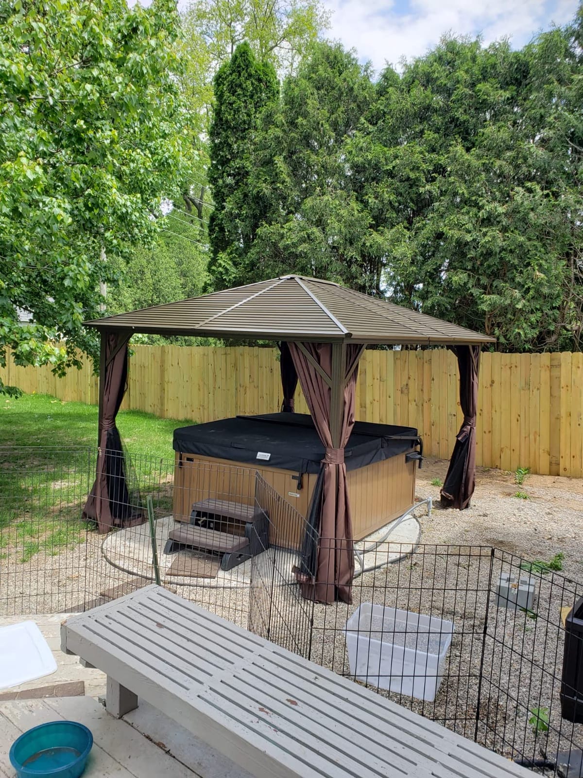 Outsunny 10' x 12' Hardtop Gazebo with Curtains and Netting, Permanent Pavilion Metal Single Roof Gazebo Canopy with Aluminum Frame and Hooks, for Garden, Patio, Backyard, Coffee Brown customer photo 1