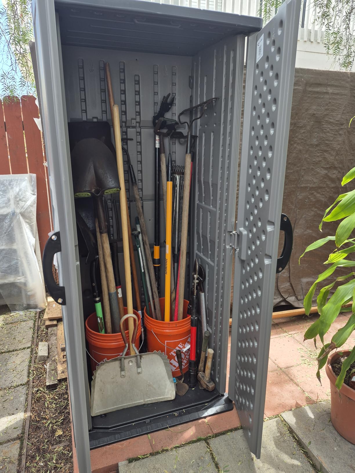 Suncast 22 Cu Ft, Vertical Storage Shed, Pad-Lockable Double Doors, Stoney customer photo 1