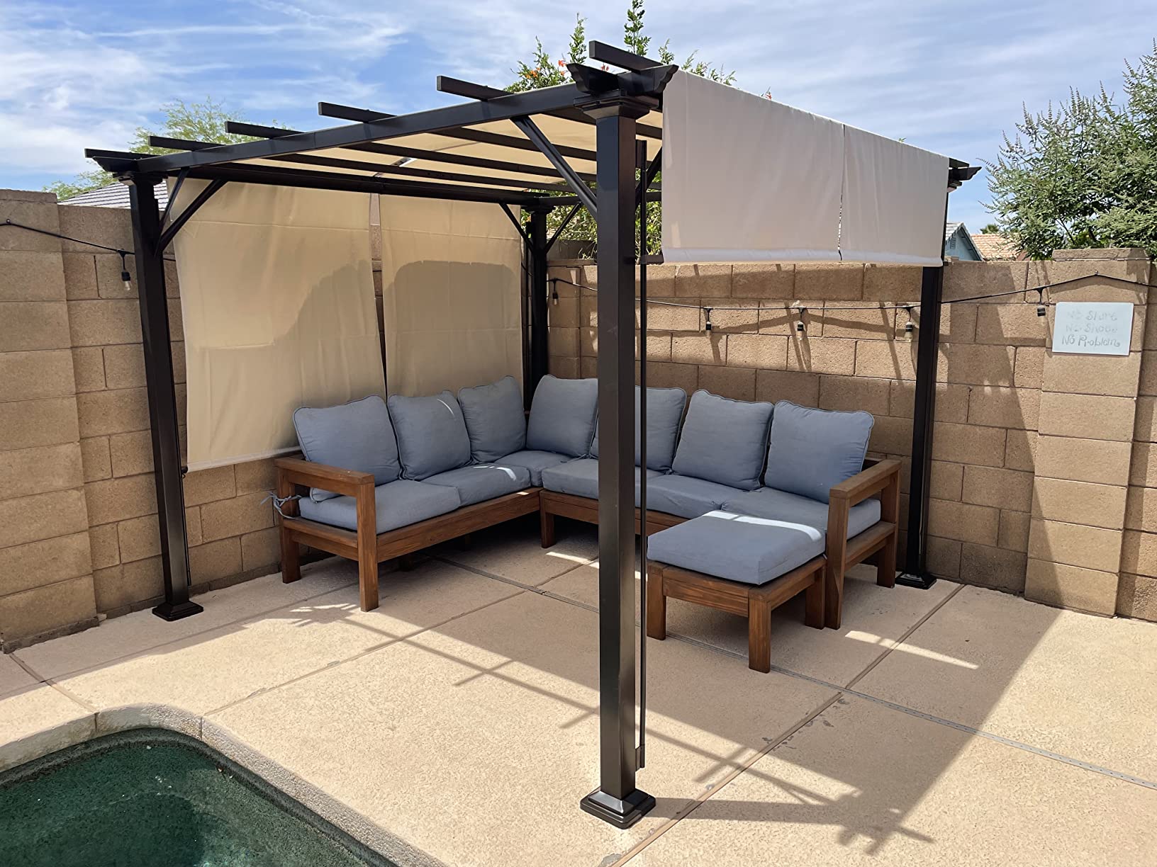 Tangkula 10x10FT Outdoor Patio Shade Structure, Steel Pergola with Retractable Canopy Shades, Rustproof Metal for Patio, Backyard, Garden (Beige) customer photo 1