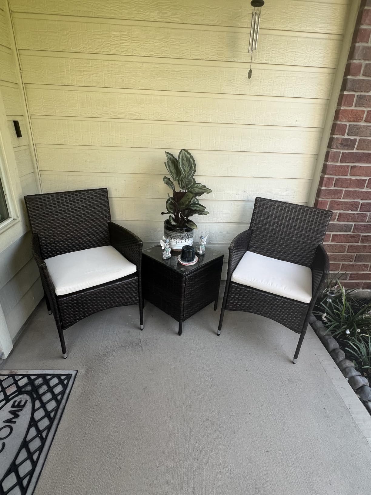 Greesum 3 Pieces Patio Furniture Sets Outdoor PE Wicker Chairs,Beige customer photo 2