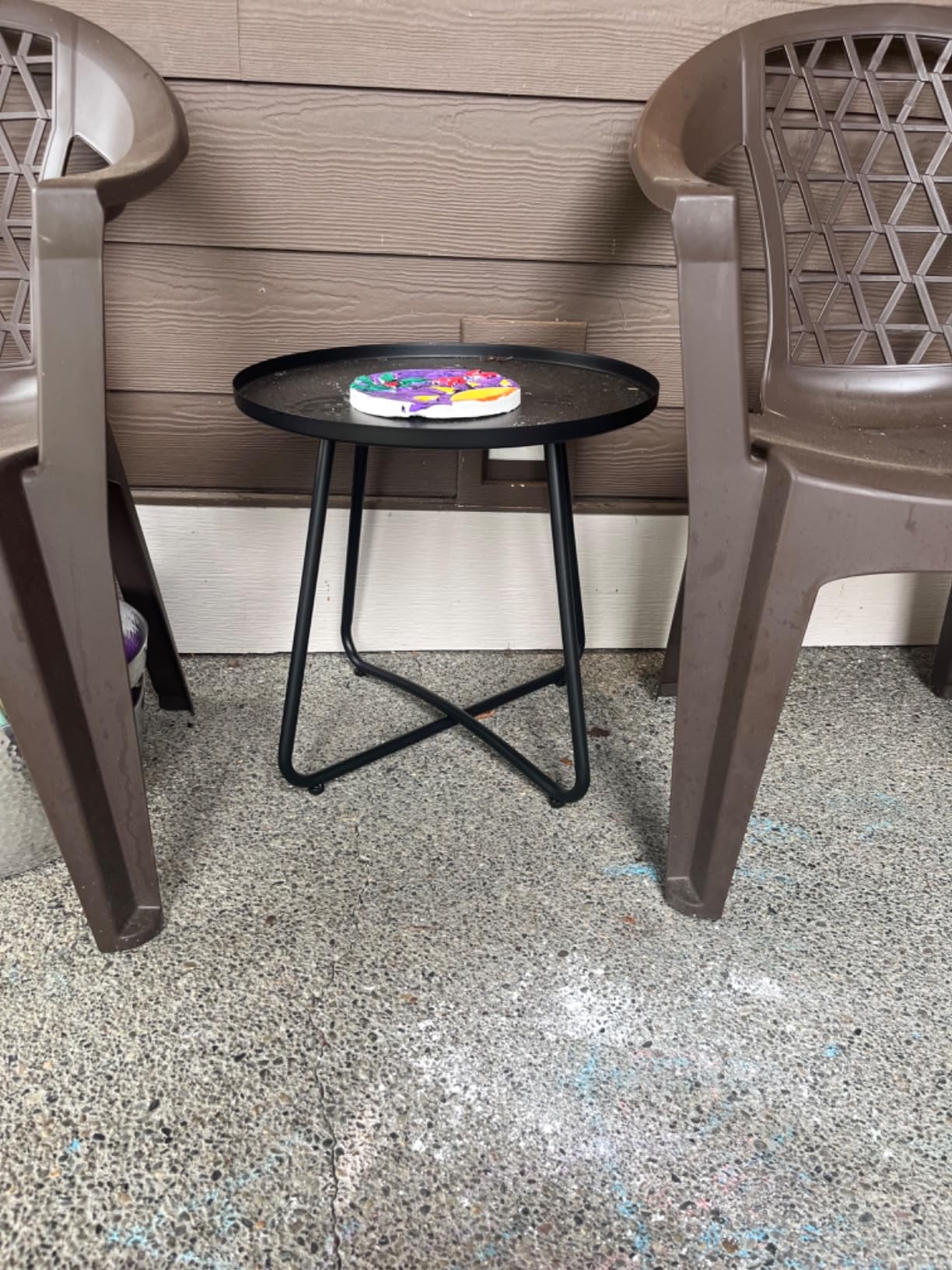 danpinera Outdoor Side Tables, Weather Resistant Steel, Small Round End Table for Patio Yard Balcony Garden Bedside Black customer photo 2