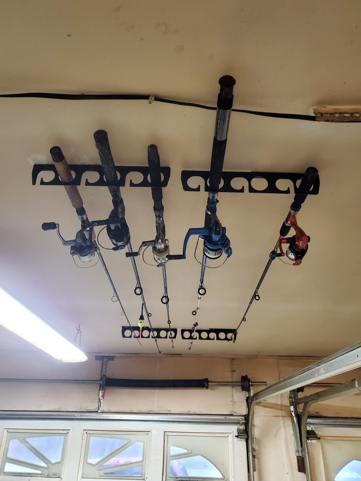 Ceiling Mount Fishing Rod Holder, Heavy Duty Fishing Pole Storage Rack, Ceiling Hanging Fishing Rod Bracket for Garage, Cabin Fishing Gear Organizer customer photo 1