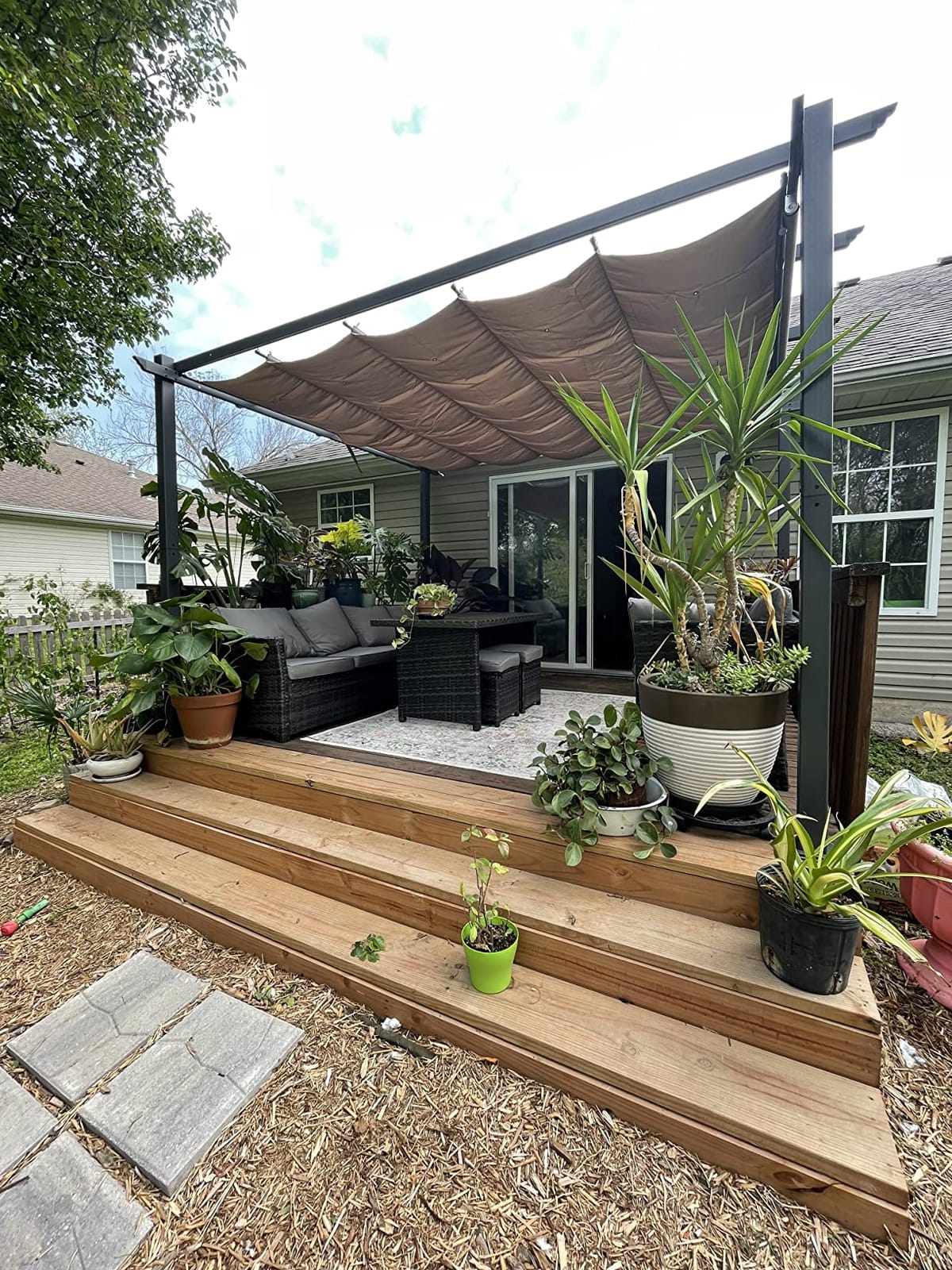 Aoodor 12 x 12 ft Outdoor Pergola with Retractable Shade Canopy, Brown customer photo 2
