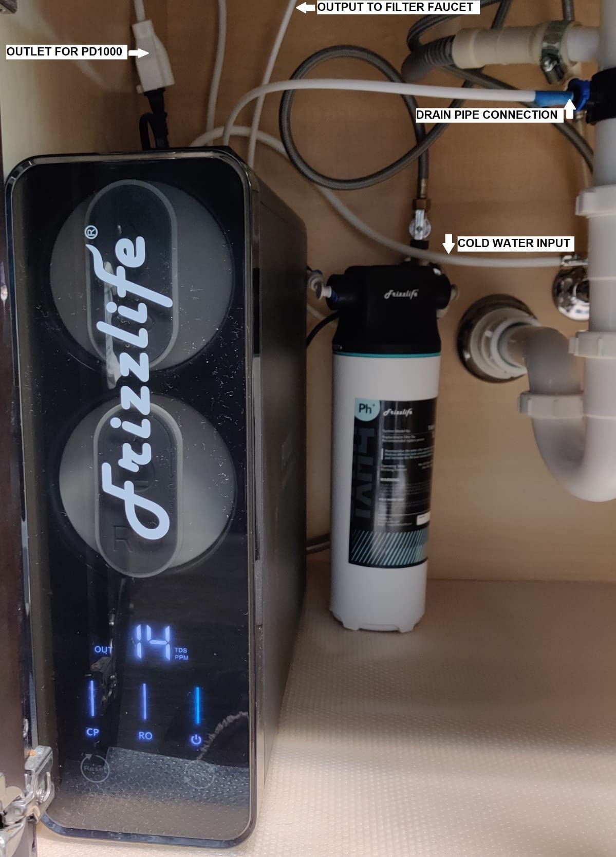 Frizzlife 800GPD Reverse Osmosis Water Filter, NSF/ASNI 58&53&42&372 Standard, Alkaline Mineral pH+ Tankless Reverse Osmosis System, 9-Stage Under Sink Filtration RO, 2:1 Pure to Drain, PD800-TAM4 customer photo 2
