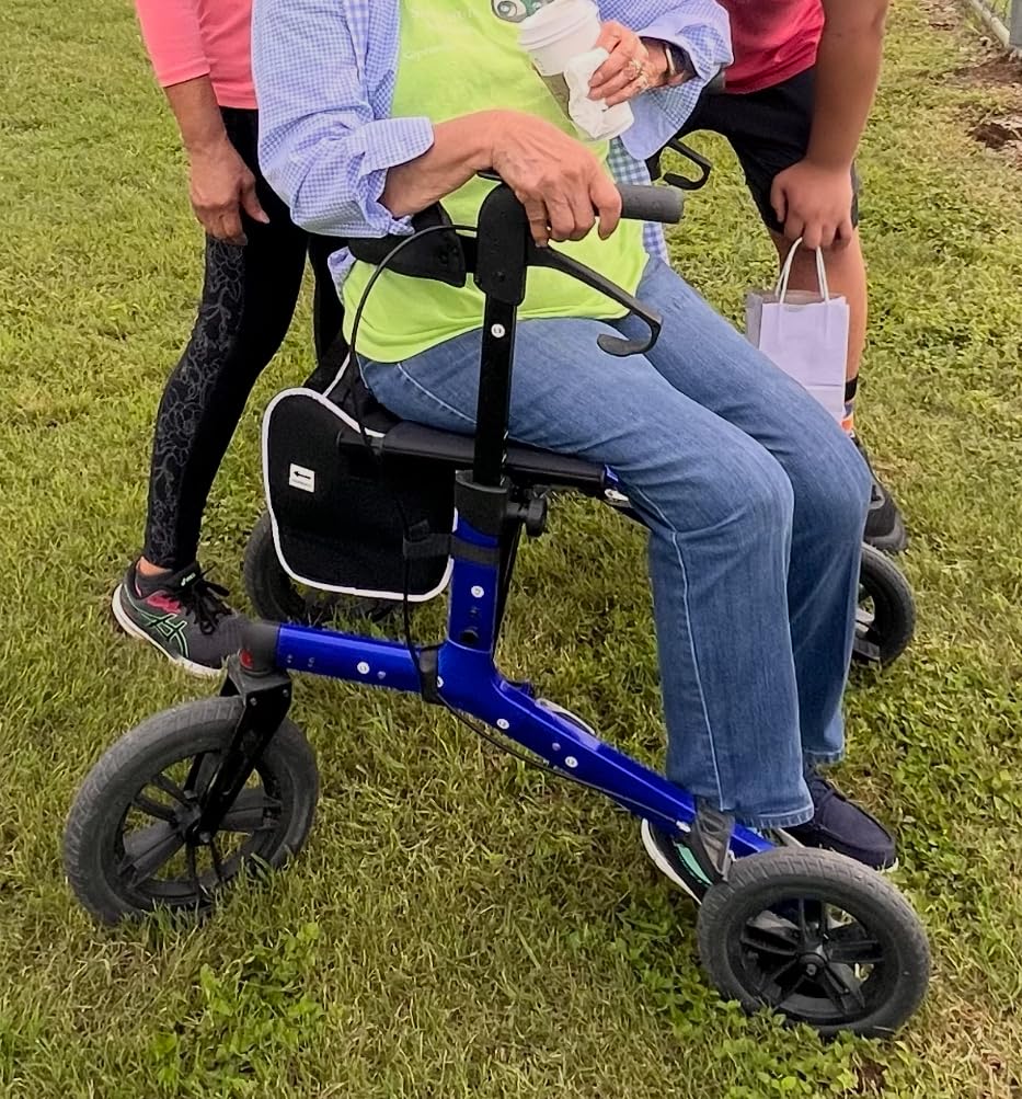 ELENKER All-Terrain Rollator Walker with Non-Pneumatic Tire 12” Front Wheels, Compact Folding Design for Seniors (Champagne) customer photo 2