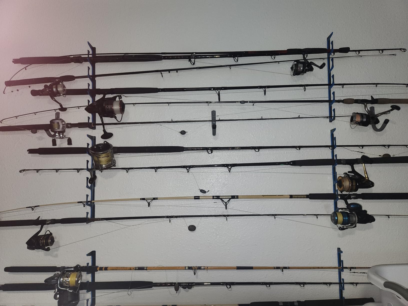 PLUSINNO H5 Horizontal Fishing Rod/Pole Holders for Garage, Wall Ceiling Mounted Fishing Rod Holder, Aviation Aluminum Fishing rod rack Holds up to 5/10/20 Rod or Combos Fishing Gear and Gifts for Men customer photo 1