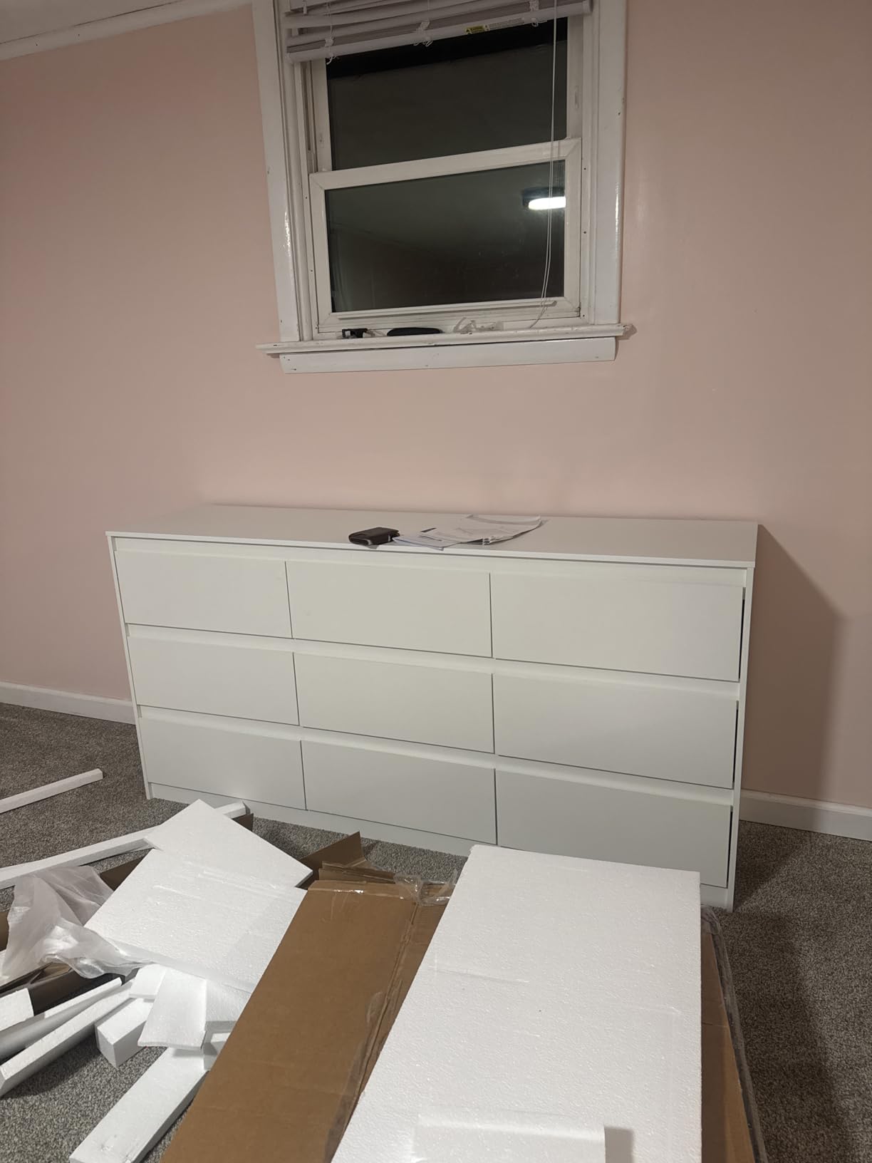 9 Drawer Dresser for Bedroom with Deep Drawers, Large Floor Wood Dressers & Chest of Drawers Handle Free, Modern White Long Dressers for Closet Living Room, Euro Slide (63