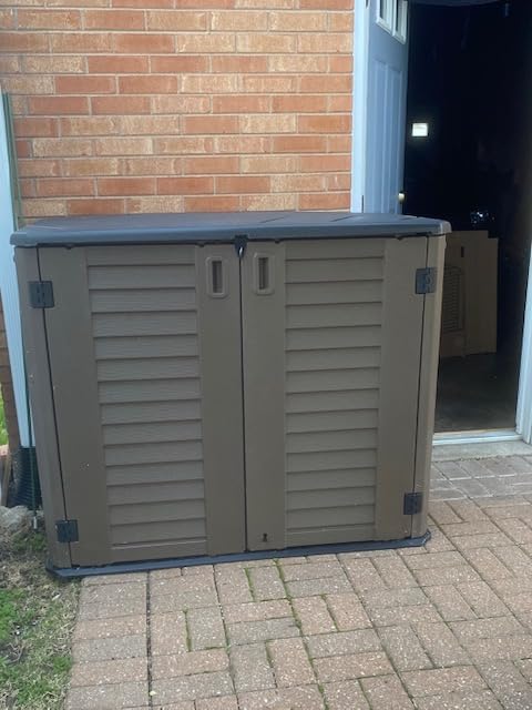 KINYING Outdoor Storage Shed - Horizontal Storage Cabinet Waterproof for Garden, Patio, Backyard, Storage Box for Easy Storage of Garbage Cans, Tools, Lawn Mower, 35 Cubic Feet,Dark Brown customer photo 1