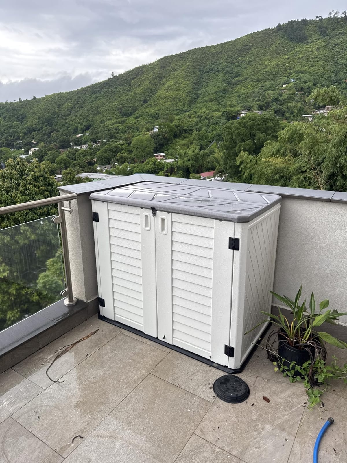 KINYING Outdoor Storage Shed - Horizontal Storage Cabinet Waterproof for Garden, Patio, Backyard, Storage Box for Easy Storage of Garbage Cans, Tools, Lawn Mower, 35 Cubic Feet,Dark Brown customer photo 2