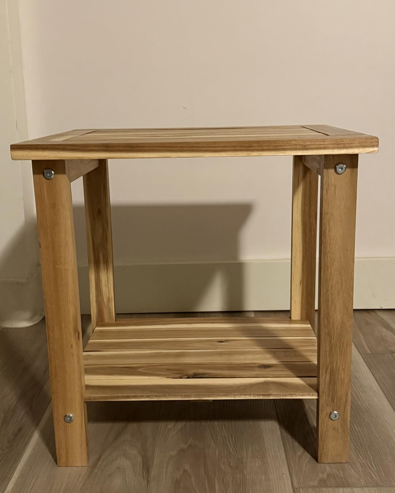 Acacia Wood Adirondack Side Table, 2-Tier Outdoor End Table - Honey Oak customer photo 2