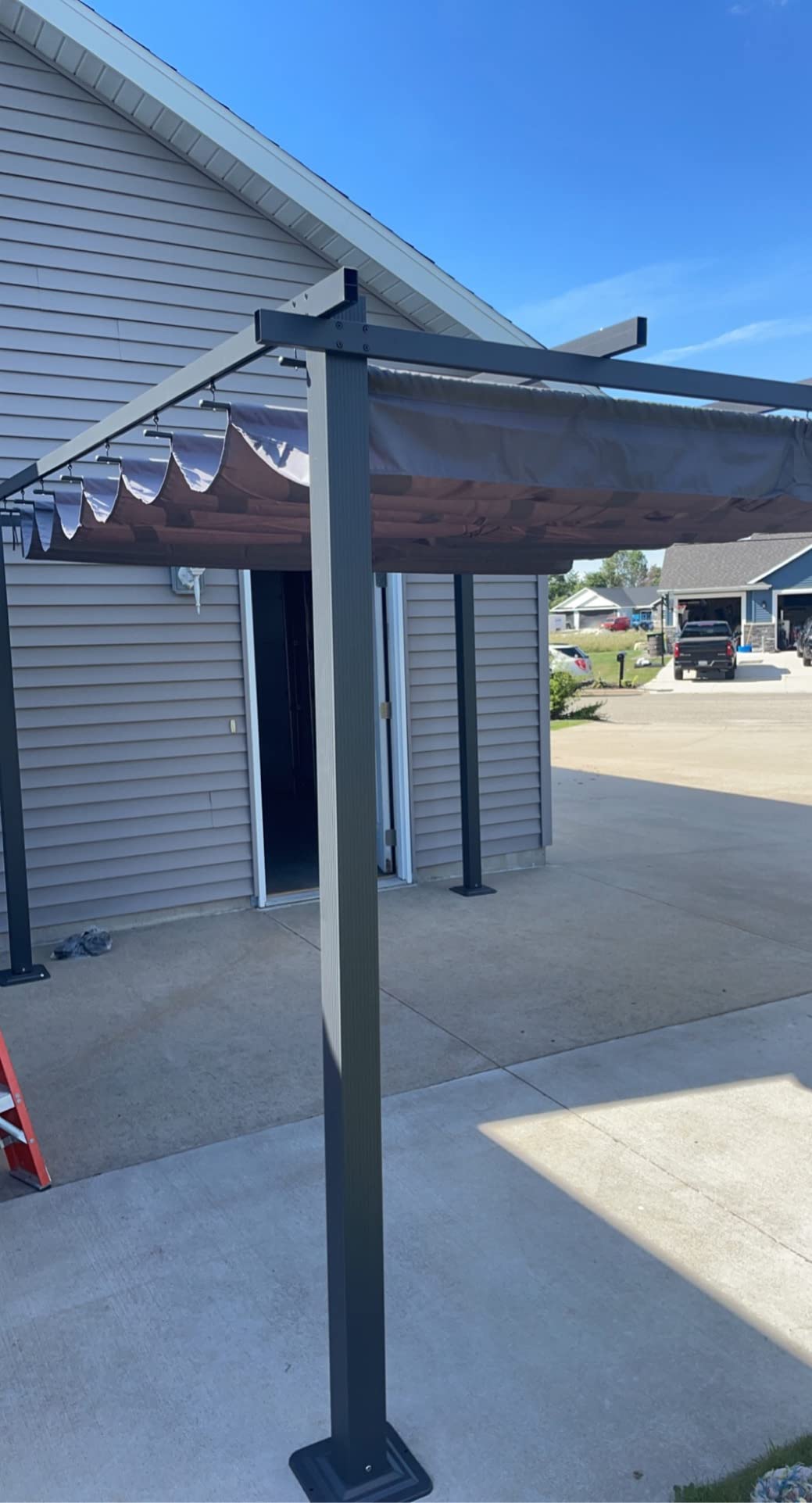 HAPPATIO 10' x13' Outdoor Retractable Pergola, Aluminum Pergola with Canopy Fixed in Various Positions, Arched Patio Top with Sun Shade Canopy Metal Frame for Backyards, Gardens, Patios (Brown) customer photo 1