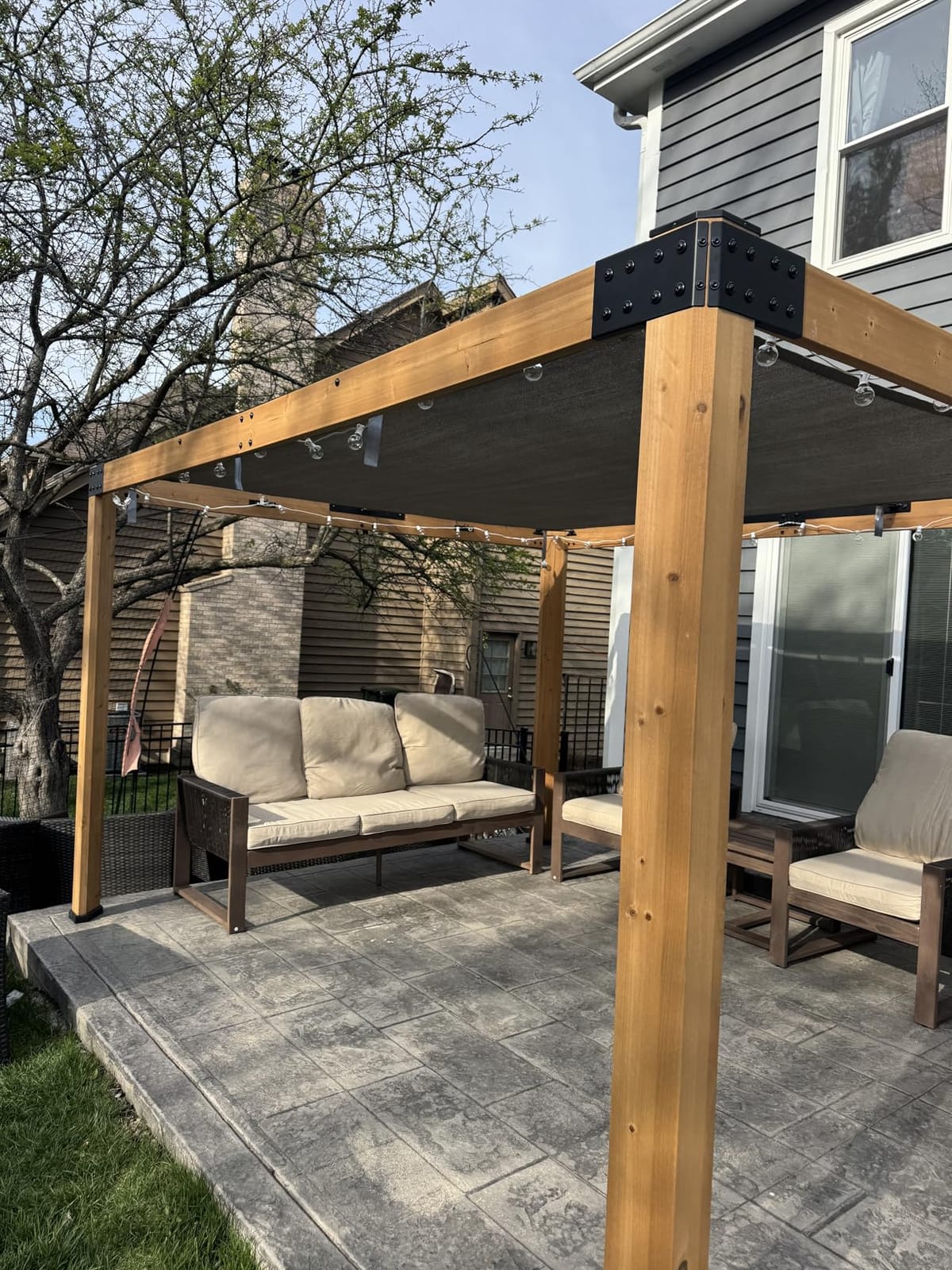 Backyard Discovery Brendan 12' x 10' Modern Cedar Wood Pergola Kit with Heavy-Duty Sun Shade Sail Screen Canopy, PowerPort, High-Wind Rating for Outdoor Patio, Garden, Deck, and Entertaining customer photo 1