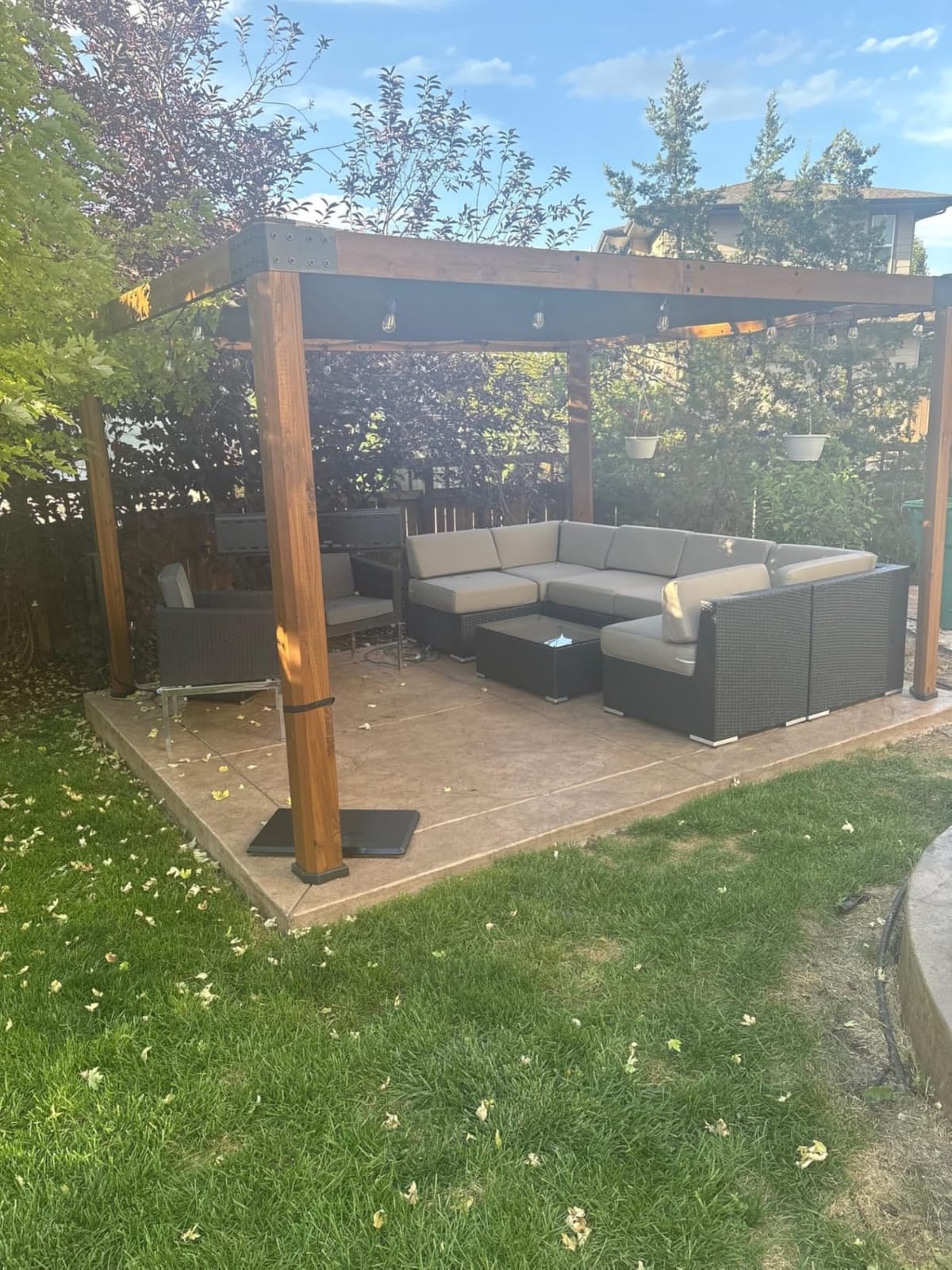 Backyard Discovery Brendan 12' x 10' Modern Cedar Wood Pergola Kit with Heavy-Duty Sun Shade Sail Screen Canopy, PowerPort, High-Wind Rating for Outdoor Patio, Garden, Deck, and Entertaining customer photo 2