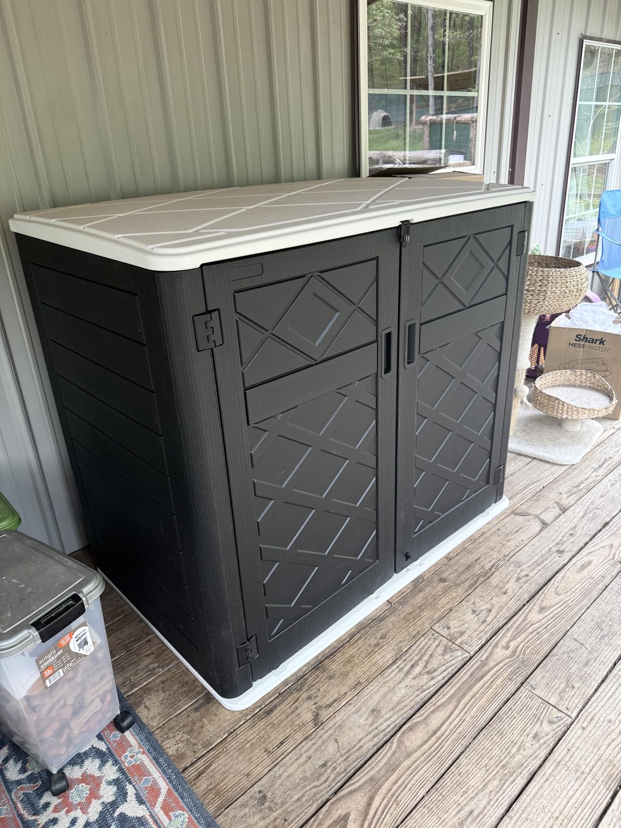ZZM Large Outdoor Storage Shed, 48 Cu Ft Resin Versatile Storage Cabinet for Patio Accessories, Trash Cans & Garden Tools, Durable Horizontal Storage Box with Lockable Lid (Coffee) customer photo 1