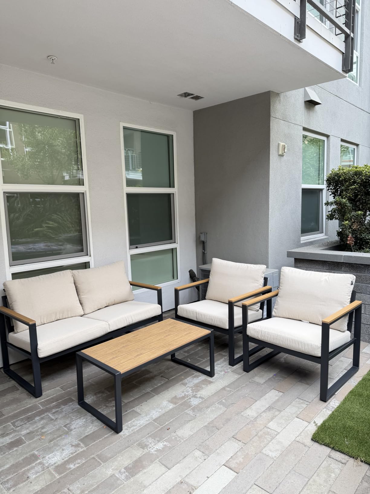 4 Pieces Metal Patio Furniture Set for Outdoor Balcony, Grey customer photo 1