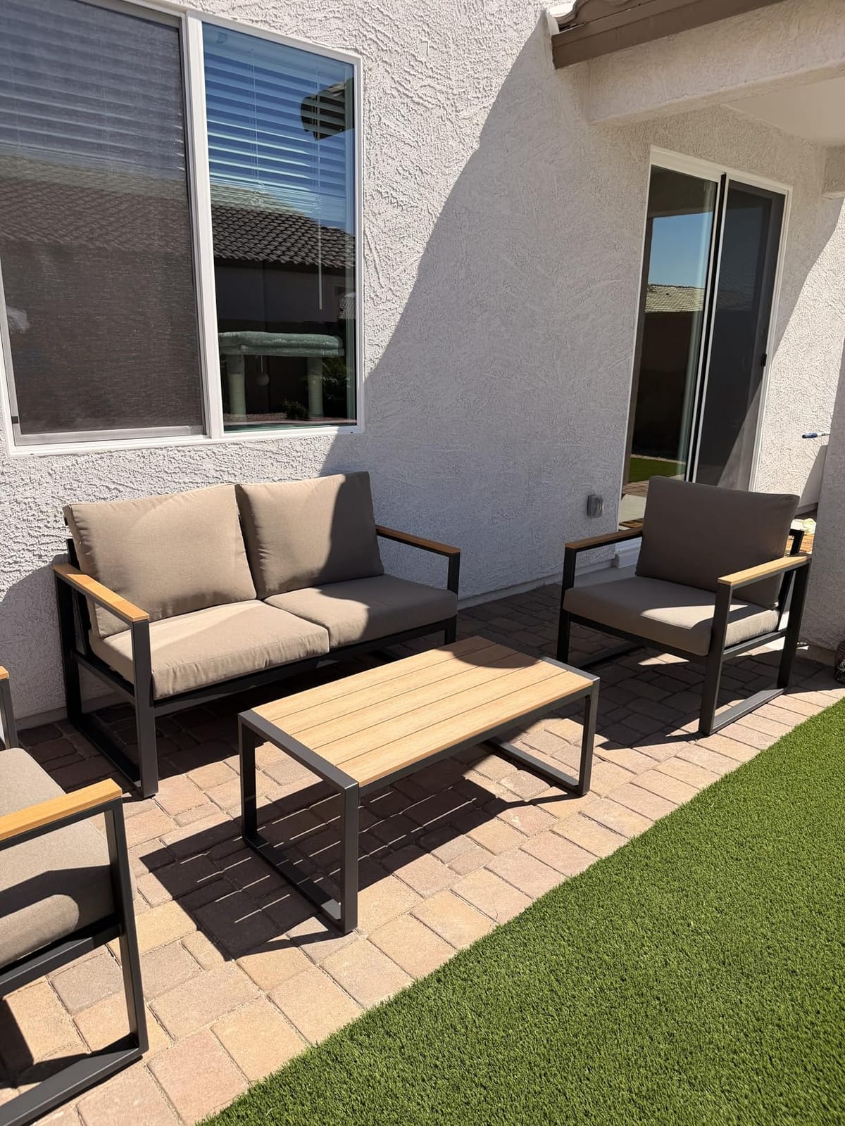 4 Pieces Metal Patio Furniture Set for Outdoor Balcony, Grey customer photo 2