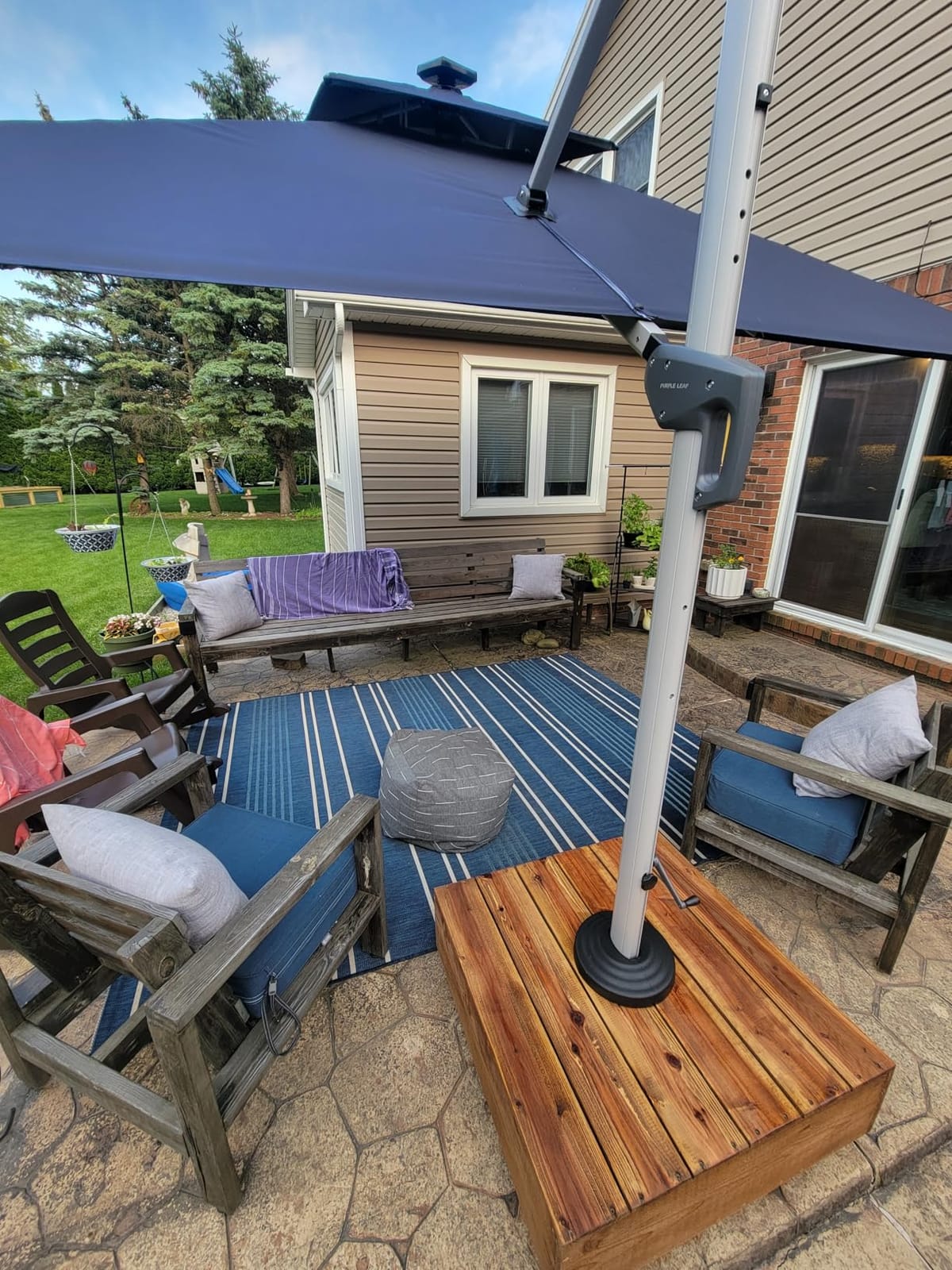 PURPLE LEAF Cantilever Umbrella 9' X 12' Solar LED Light Patio Deck, Beige customer photo 1