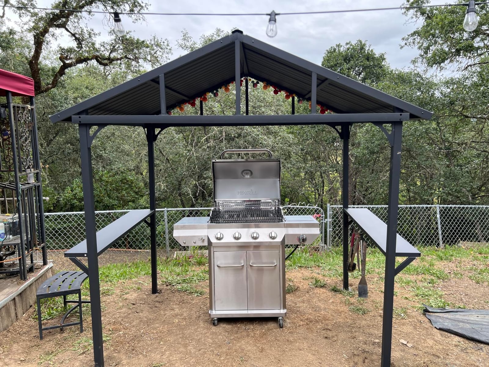 ALAULM 8'x 5' Hardtop Grill Gazebo, Outdoor BBQ Gazebo Metal Roof Canopy with 2 Metal Side Shelves & 5 Tool Hooks for Patio, Garden, Backyard, Poolside (Dark) customer photo 2