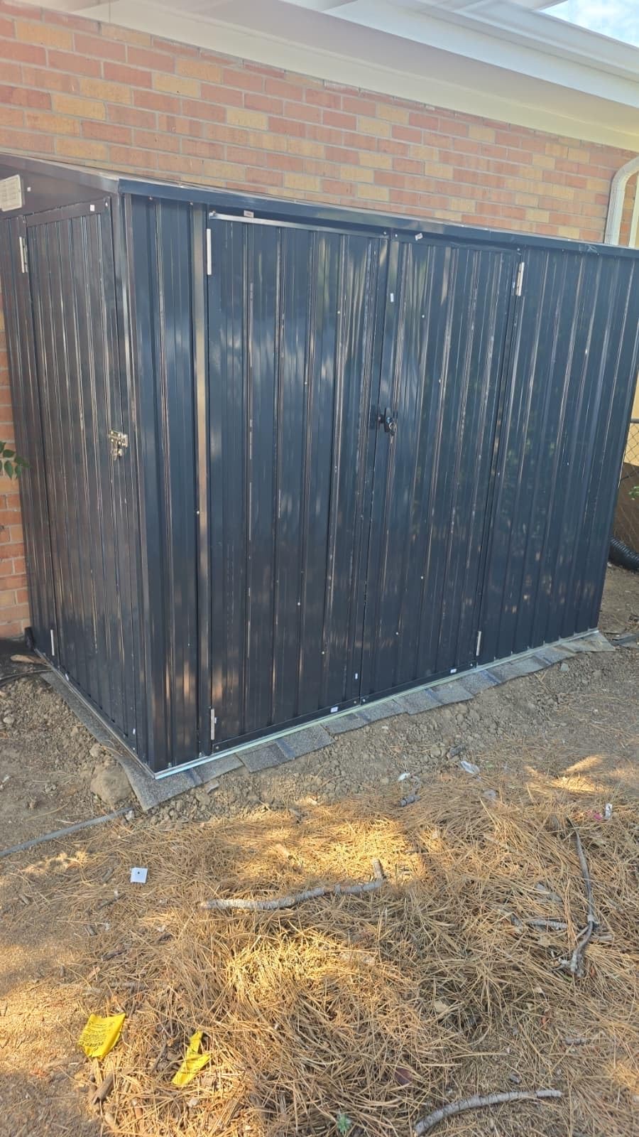 8'x12' Outdoor Lean to Storage Shed with Triple Doors Utility Galvanized Steel Sheds for Vertical Storage, Dual Lock Metal Shed with Sloped Roof for Mower,Bike,Garden Tools (Black) customer photo 1