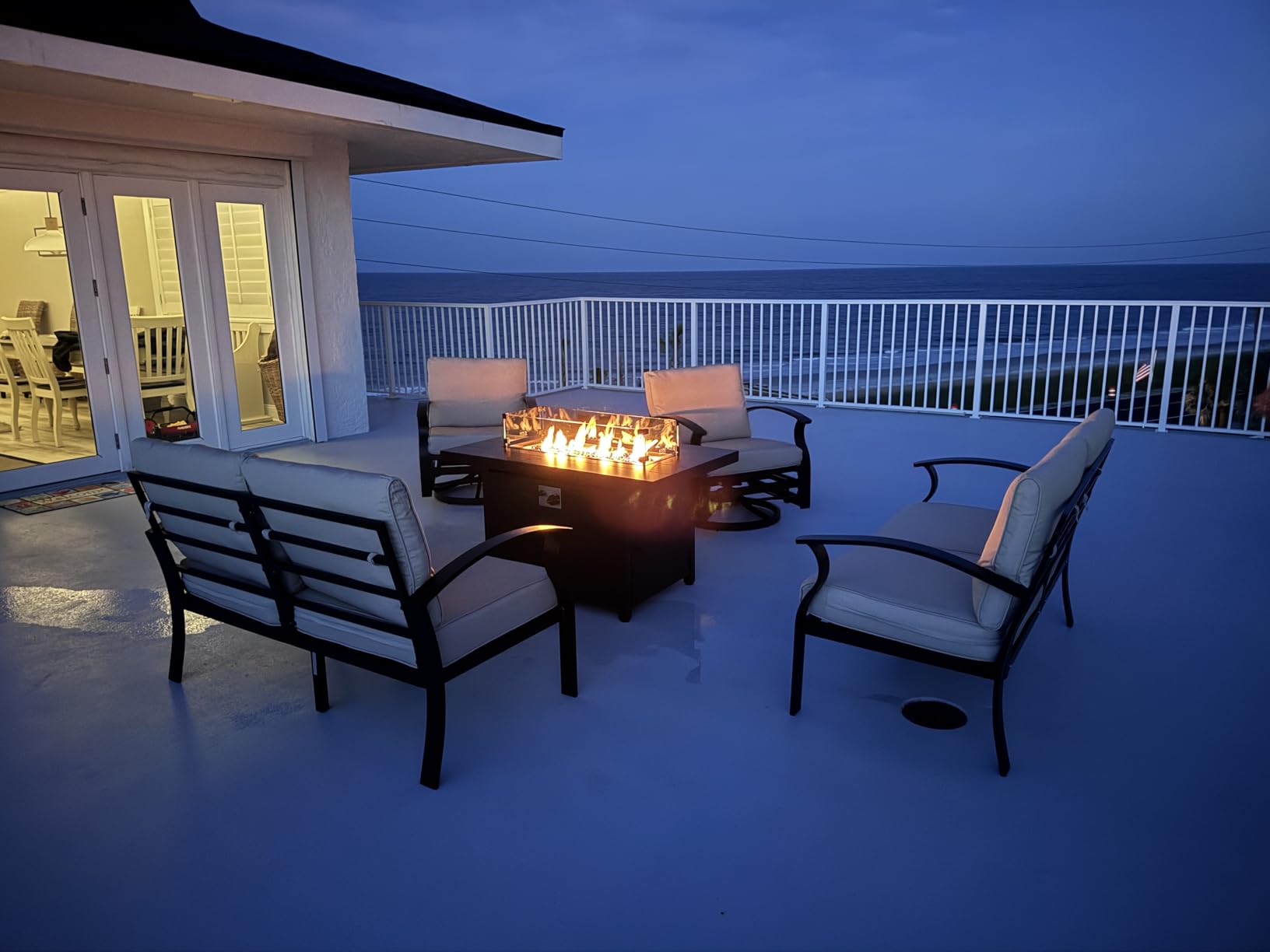 Kurapika 5 Piece Modern Metal Outdoor Conversation Sets, Patio Furniture Set, 4 Aluminum Swivel Chairs w/48in Round Propane Fire Pit Table and Thickened Cushions, Grey customer photo 2