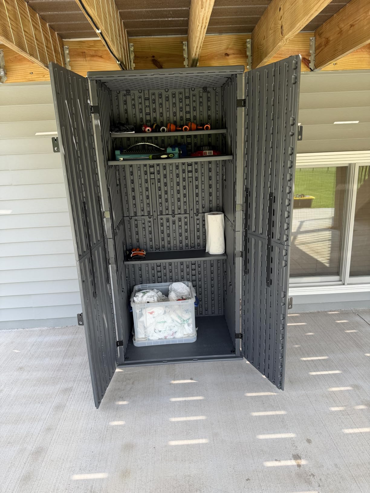 EHHLY Heavy Duty Tall Storage Cabinet Outdoor Weatherproof, 28 Cuft Garage Storage Cabinet with 4 Adjustable Shelves, Lockable Kitchen Pantry Closer Organizer, 31Wx23Lx66H, Polar White customer photo 1