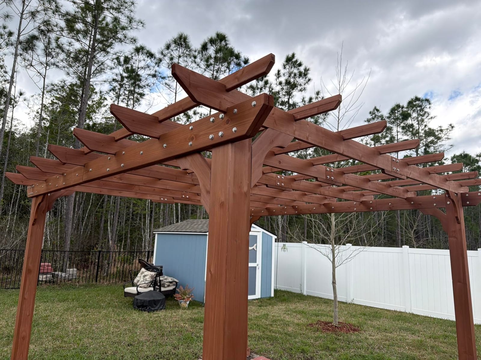MUPATER 10x14 FT Cedar Wooden Pergola Kit with Trellis Roof, Outdoor Patio Pergola with Stakes, Snow and Wind Supported, All-Season Structure for Climbing Plant Support,Deck, Backyard, Lawn customer photo 2