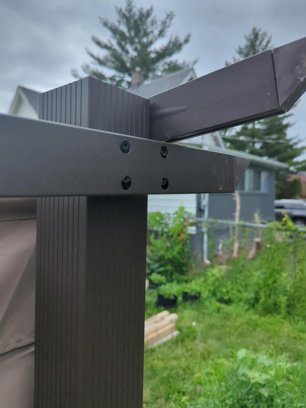 HAPPATIO 10' X 10' Retractable Pergola with Sun Shade Canopy, Patio Aluminum Frame Shelter for Backyards, Gardens, Porch, Includes Ground Studs and Expansion Screws (Grey) customer photo 1