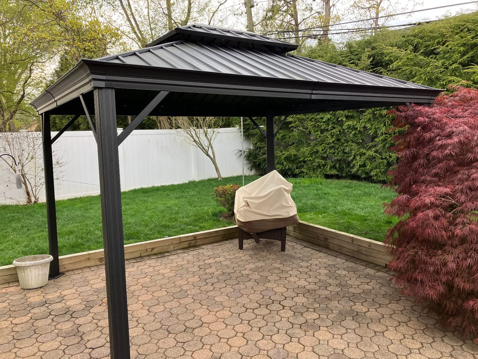 HAPPATIO 12'x12' Outdoor Hardtop Gazebo, Aluminum Gazebo with Double Galvanized Steel Roof, Curtains and Netting for Patio, Backyard, Deck, Lawn, Easy Assembly (Grey) customer photo 2