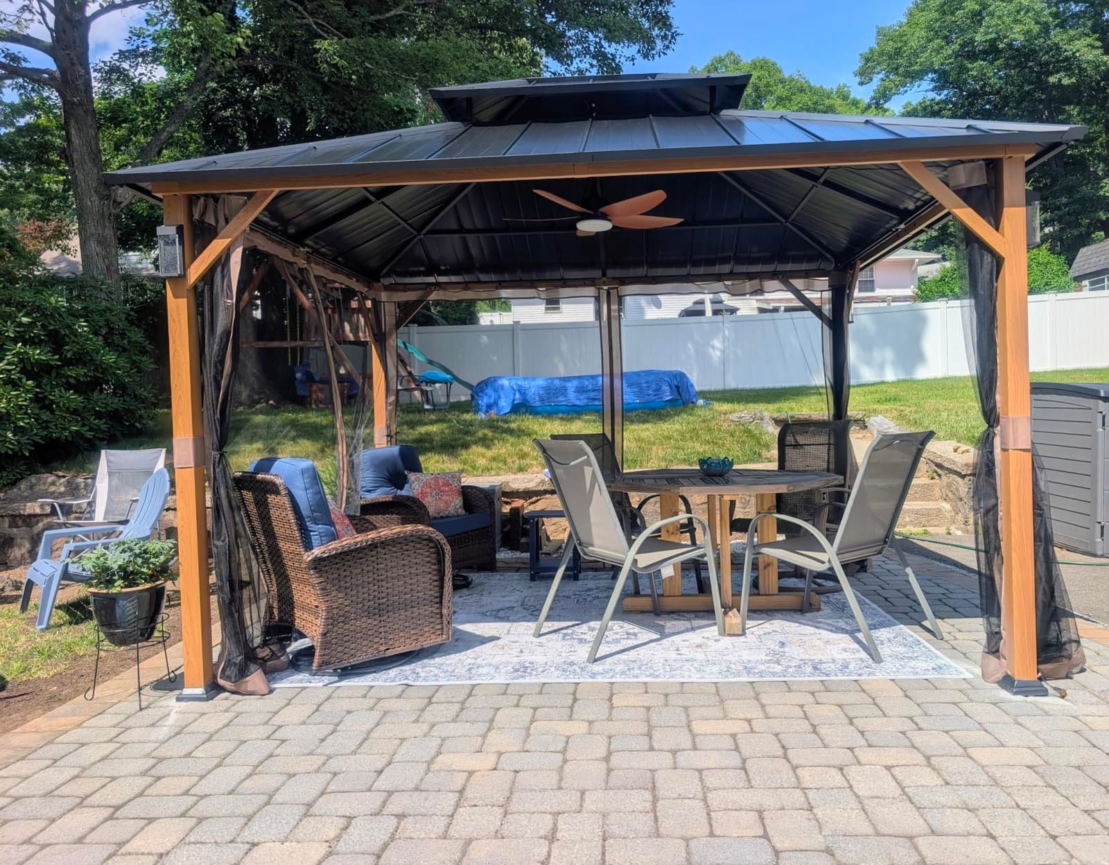 Modern Shade Hardtop Gazebo 10x12 with 4 LED Lights for Backyard Wood Grain customer photo 1