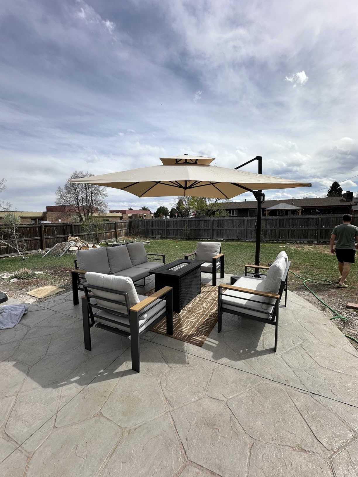 Aoxun Aluminum Patio Furniture Set with Swivel Chairs & Fire Pit Table customer photo 1