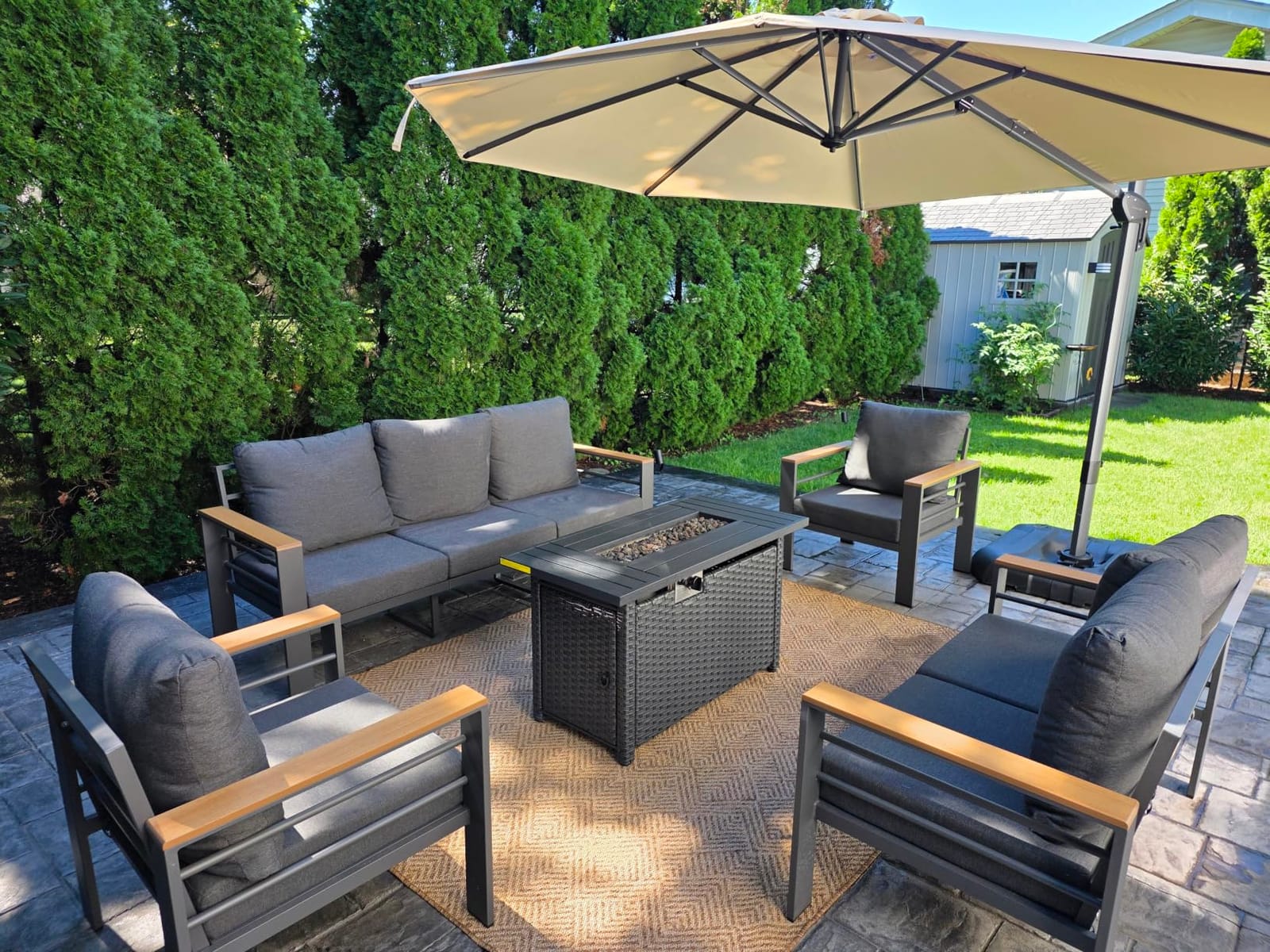 Aoxun Aluminum Patio Furniture Set with Swivel Chairs & Fire Pit Table customer photo 2