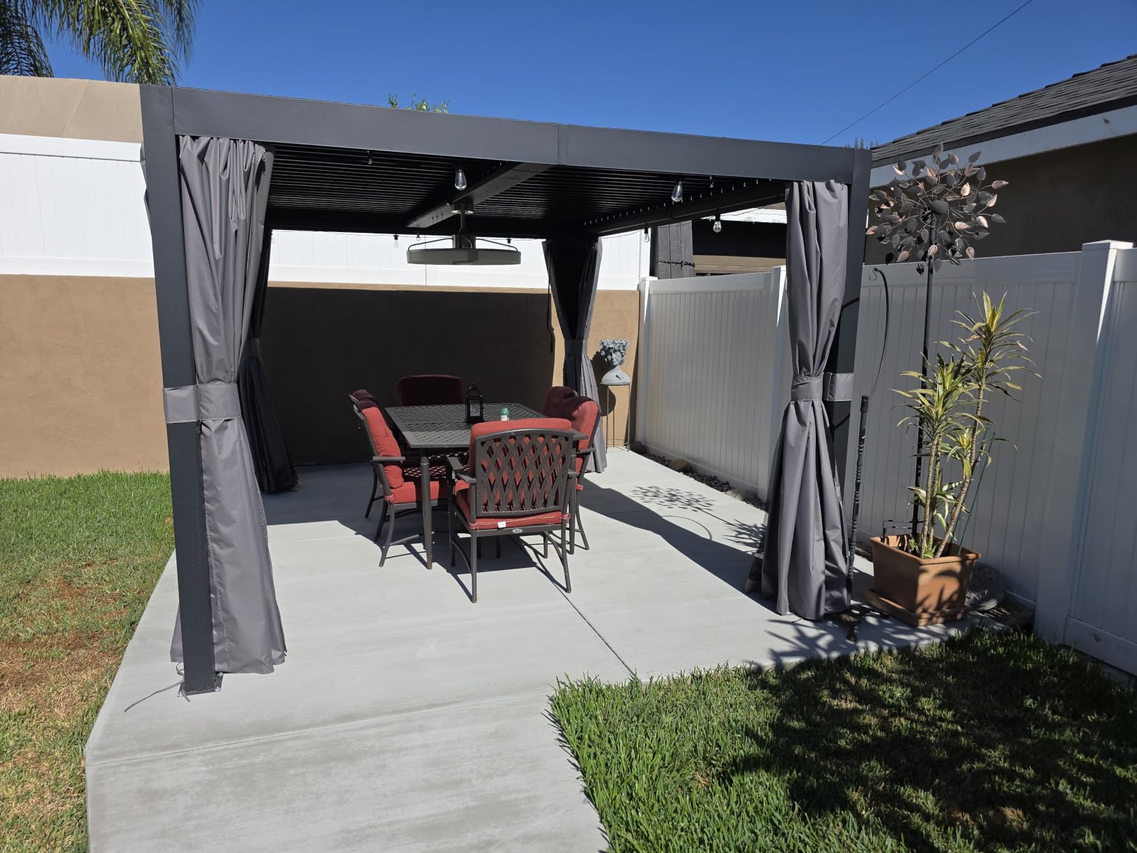 Modern Shade Pergola 12'x12' with USB Power Strip & Net and Curtain, Black customer photo 1