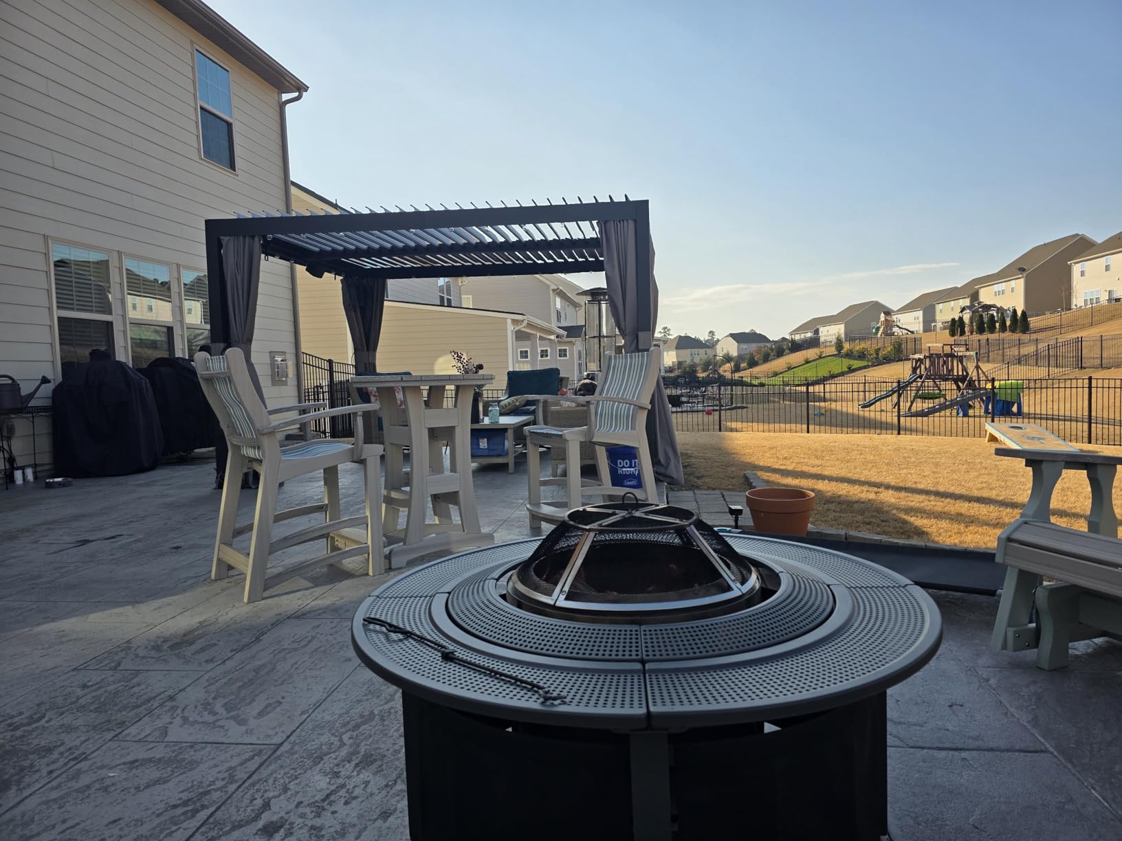 Modern Shade Pergola 12'x12' with USB Power Strip & Net and Curtain, Black customer photo 2